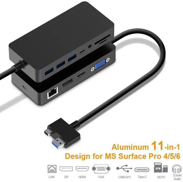 Alt view image 5 of 5 - AJMRTC SH701 6-in-1 Surface Docking Station for Microsoft Surface Pro 4/5/6 & Surface Laptop 1/2, USB-C Multiport Hub with 4K HDMI, DP, VGA, 3 USB 3.0, Type-C Data, SD/TF Card Reader, 3.5mm Audio Port