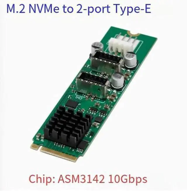 Alt view image 6 of 6 - AJMRTC M.2 NVMe to Dual USB 3.1 Type-E Front Panel Adapter, ASM3142 Controller PCIe 3.0 x4, 10Gbps Per Port, USB-C Front Header Expansion Card for Desktop & Industrial Computer