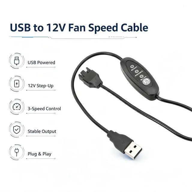 Alt view image 2 of 7 - AJMRTC USB 5V to 12V Step-Up Fan Cable with 3-Speed Adjustment & Off Switch, 4-Pin Fan Connector Cooling Fan Power Control Cord, Available in 50CM/100CM for PC Case, Cabinet, DIY Cooling Fans