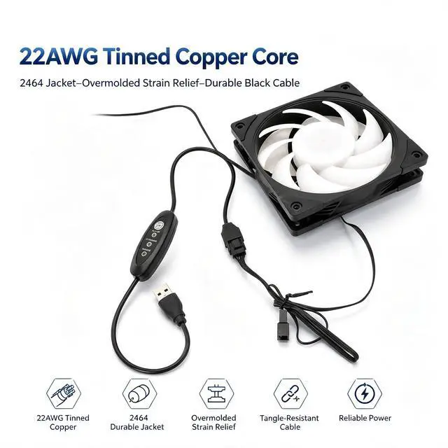 Alt view image 3 of 7 - AJMRTC USB 5V to 12V Step-Up Fan Cable with 3-Speed Adjustment & Off Switch, 4-Pin Fan Connector Cooling Fan Power Control Cord, Available in 50CM/100CM for PC Case, Cabinet, DIY Cooling Fans