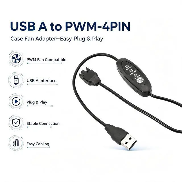 Alt view image 5 of 7 - AJMRTC USB 5V to 12V Step-Up Fan Cable with 3-Speed Adjustment & Off Switch, 4-Pin Fan Connector Cooling Fan Power Control Cord, Available in 50CM/100CM for PC Case, Cabinet, DIY Cooling Fans