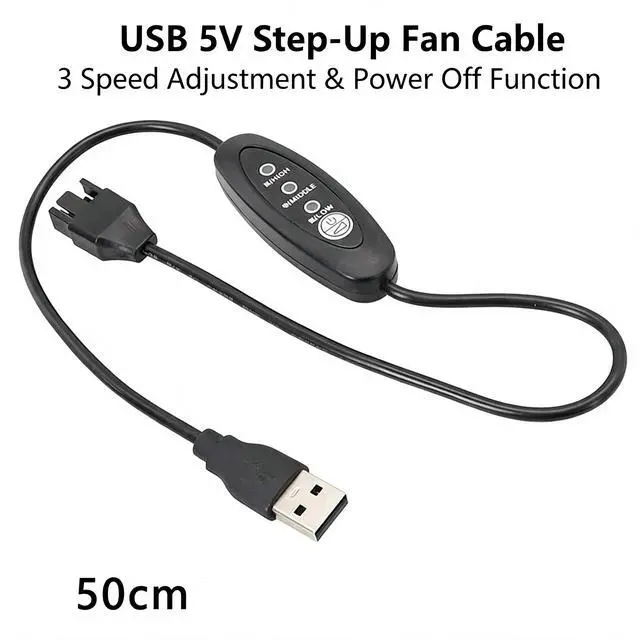 Alt view image 6 of 7 - AJMRTC USB 5V to 12V Step-Up Fan Cable with 3-Speed Adjustment & Off Switch, 4-Pin Fan Connector Cooling Fan Power Control Cord, Available in 50CM/100CM for PC Case, Cabinet, DIY Cooling Fans