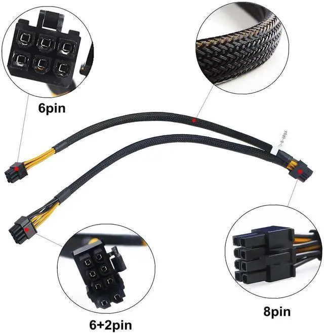 Alt view image 2 of 4 - 50CM 8Pin to 6Pin+8Pin Split GPU Power Cable, OEM Replacement PN N08NH 9H6FV J30DG, Graphics Card Splitter Power Supply Cord Compatible with Dell PowerEdge R720 R730 R7910 Server Workstation GPU
