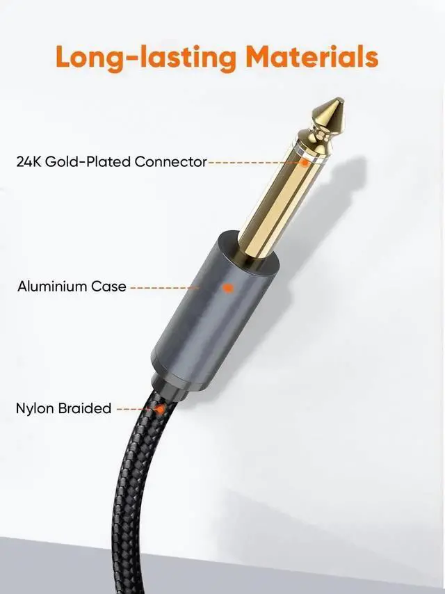 Alt view image 5 of 7 - 10FT/3M Nylon Braided 1/4 Inch TS Guitar Instrument Cable, 6.35mm Straight Male to Male Mono Audio Cord for Electric Guitar Bass Keyboard Mixer Amplifier Speaker Equalizer