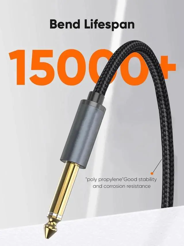Alt view image 6 of 7 - 10FT/3M Nylon Braided 1/4 Inch TS Guitar Instrument Cable, 6.35mm Straight Male to Male Mono Audio Cord for Electric Guitar Bass Keyboard Mixer Amplifier Speaker Equalizer