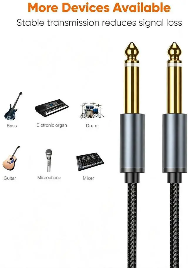Alt view image 2 of 7 - 10FT/3M Nylon Braided 1/4 Inch TS Guitar Instrument Cable, 6.35mm Straight Male to Male Mono Audio Cord for Electric Guitar Bass Keyboard Mixer Amplifier Speaker Equalizer