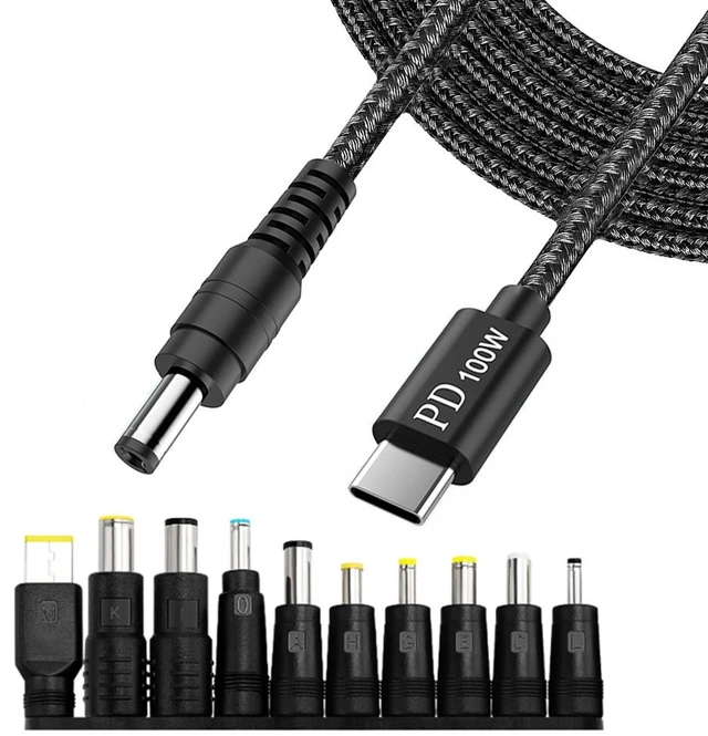 Alt view image 4 of 6 - 100W USB-C DC Power Adapter Kit, Universal AC-DC Laptop Power Supply with 5.5x2.1mm DC Port & 10 Interchangeable DC Tip Connectors
