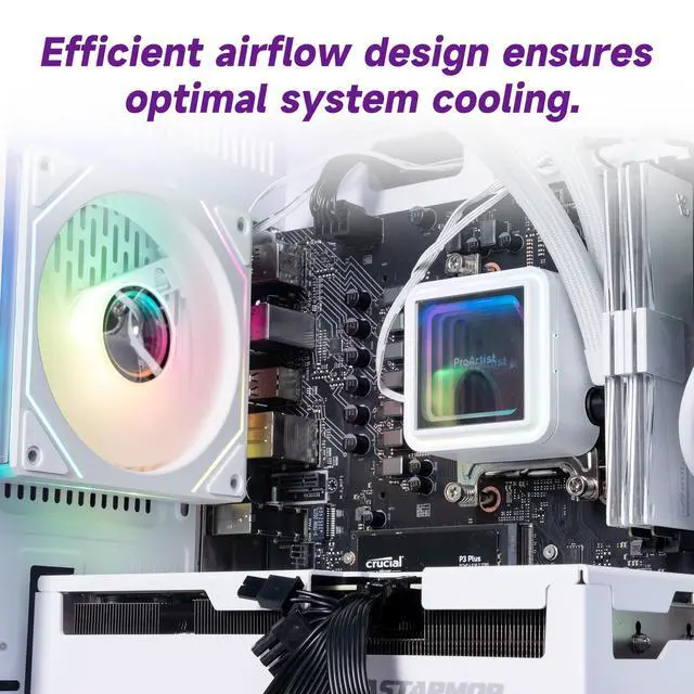 Alt view image 6 of 7 - ICEWOLF white Gaming Desktop PC , Ryzen5 9600X, Radeon RX 9060XT 16G,16GB DDR5 1TB NVMe SSD, 650W GOLD PSU, Wi-Fi,360 Liquid Cooler,ARGB Fans,Windows 11 Home 64-bit ,Prebuilt Gaming Pc New computer