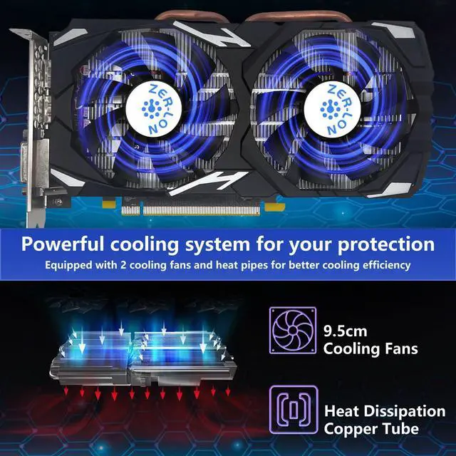 Alt view image 5 of 5 - ZER-LON RX 580 8GB Graphics Card, 2048SP 1289MHz GDDR5 256 Bit Pc Gaming Video Card with Dual Cooling Fan, HDMI, 3*DP, DVI-Output, PCI Express 3.0 Computer GPU for Office and Gaming