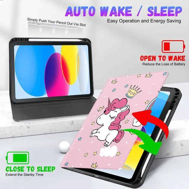 Alt view image 5 of 5 - Uppuppy for iPad 10th Generation Case 10.9 Inch, for iPad 11th(A16) 2025 Girls Cute Kids Women Folio Cover with Pencil Holder Cartoon Design Girly Kawaii Tablet Cases for Apple 10/11