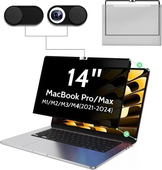 Main image of Privacy Screen for MacBook Pro 14 Inch M1/M2/M3/M4(2021-2024)-A2918 A2992 A2442 A2779,Anti Blue Light Glare Filter Removable Computer Protector, Monitor Shield Laptop Film With Camera Cover