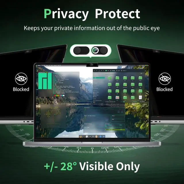 Alt view image 2 of 5 - Privacy Screen for MacBook Pro 14 Inch M1/M2/M3/M4(2021-2024)-A2918 A2992 A2442 A2779,Anti Blue Light Glare Filter Removable Computer Protector, Monitor Shield Laptop Film With Camera Cover