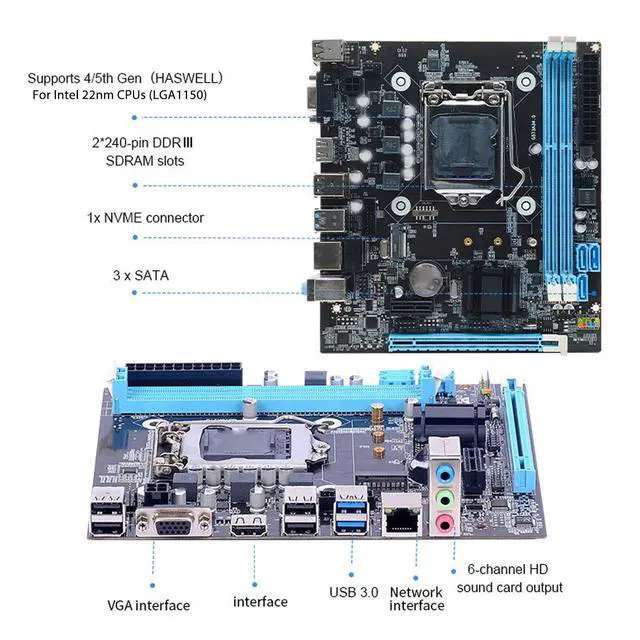 Alt view image 3 of 5 - H81 Gaming Motherboard, Channel DDR3 High Speed M.2 NVMe NGFF SATA 6Gb s PCIe Slot LGA 1150 Micro ATX PC Motherboard for Core, I O Interfaces Desktop Computer Gaming