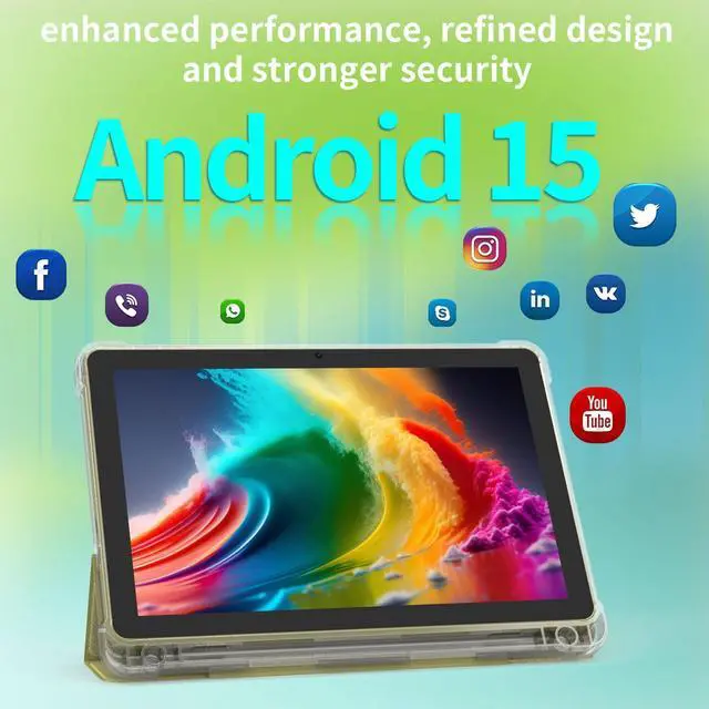 Alt view image 2 of 5 - Android 15 Tablet 10 inch Tablets, 20GB RAM 128GB ROM 2TB Expand, 2.0Ghz CPU Quad-Core Processor Tablet PC with Case and Stylus, 5G WiFi6, BT5.0, 6000mAh Battery, Dual Camera, Widevine L1, GMS, Yellow