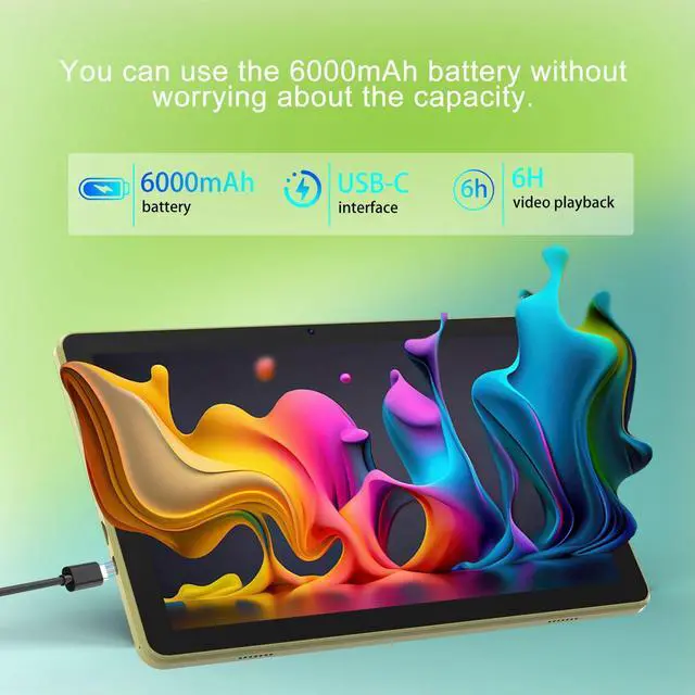 Alt view image 5 of 5 - Android 15 Tablet 10 inch Tablets, 20GB RAM 128GB ROM 2TB Expand, 2.0Ghz CPU Quad-Core Processor Tablet PC with Case and Stylus, 5G WiFi6, BT5.0, 6000mAh Battery, Dual Camera, Widevine L1, GMS, Yellow