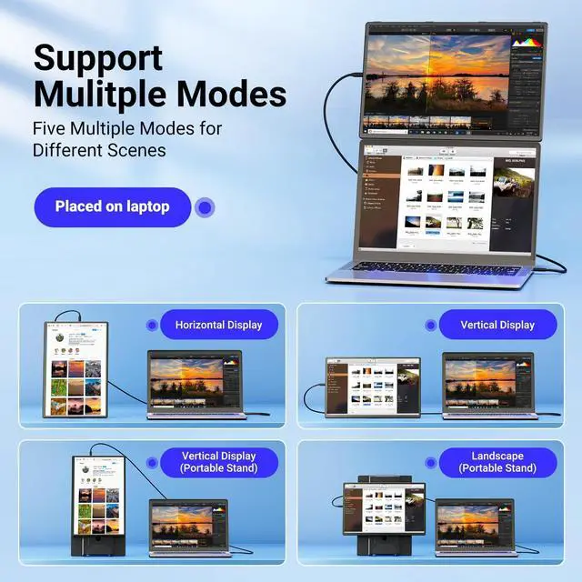 Alt view image 3 of 5 - Ygretyrjh 16.1" Laptop Screen Extender, 1200P FHD Portable Monitor for Laptop, 360° Rotating, Plug & Play, Detachable Stand, Height Adjustable, Seamless Frame, Travel Monitor for Mac/OS/Win/Chrome/Dex