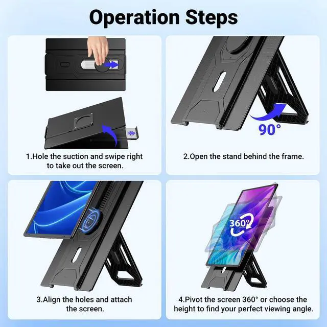 Alt view image 5 of 5 - Ygretyrjh 16.1" Laptop Screen Extender, 1200P FHD Portable Monitor for Laptop, 360° Rotating, Plug & Play, Detachable Stand, Height Adjustable, Seamless Frame, Travel Monitor for Mac/OS/Win/Chrome/Dex