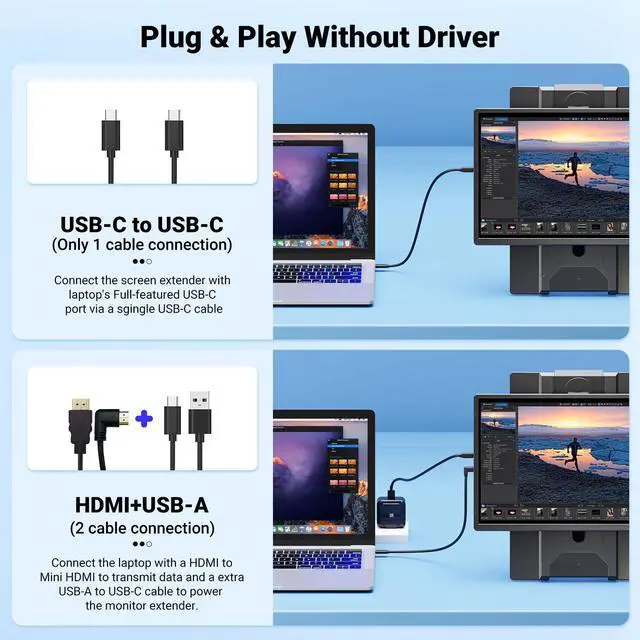 Alt view image 4 of 5 - Ygretyrjh 16.1" Laptop Screen Extender, 1200P FHD Portable Monitor for Laptop, 360° Rotating, Plug & Play, Detachable Stand, Height Adjustable, Seamless Frame, Travel Monitor for Mac/OS/Win/Chrome/Dex