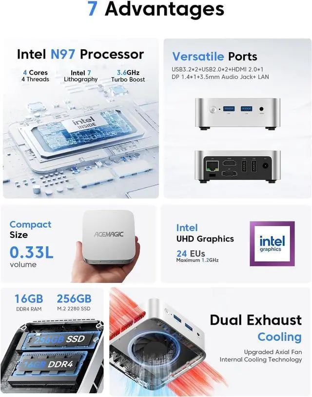 Alt view image 2 of 5 - ACEMAGIC Mini Pc 11 Pro, Processor N97 (Beat N100/N95/N150) up to 3.6 GHz Mini Computers, 16GB DDR4 256GB SSD, 4K Dual Display WiFi BT VESA Micro Small Pc for Business and Home, Mini Desktop