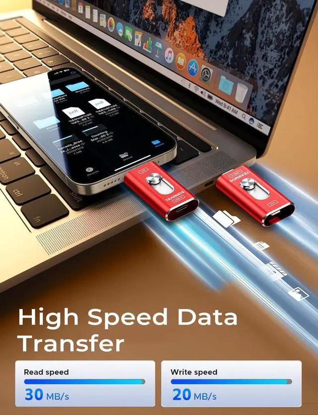 Alt view image 3 of 5 - TEARMOS 256GB Photo Stick for iPhone Flash Drive, Memory Stick Phone Storage for Photos and Videos Files Backup, Compatible with iPhone iPad Android PC, Plug & Play, No App Required (Red)