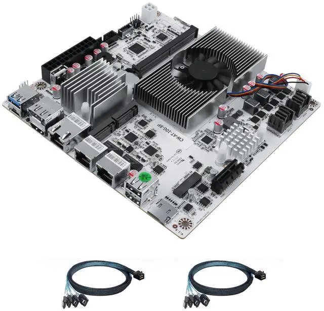 Main image of StoneStorm 8-Bay NAS Mini-ITX Motherboard with fan, 10GB AQC113C NIC, Dual 2.5GbE port, DDR5 MAX 48G, Dual M.2 NVMe 2280, PCI-E x4, Type-C 10Gbps, Dual 4K Display, TF slot (N305 with 2 SFF-8643 cable)