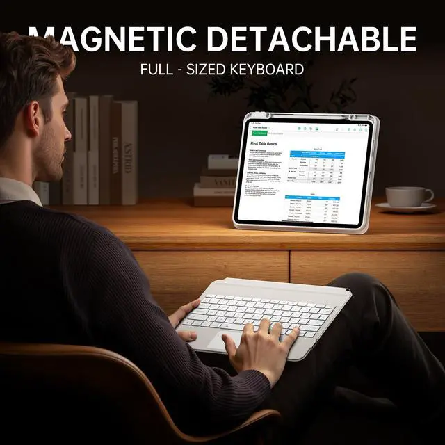 Alt view image 4 of 5 - GUSGU SplitFolio Detachable iPad Air 11 Inch (M3/M2,2025/2024), 10.9" iPad Air 5th/4th, 11" iPad Pro 4/3/2/1 Keyboard Case with Kickstand, 360° Rotation, Up-Down Lift Protective Case for iPad, White