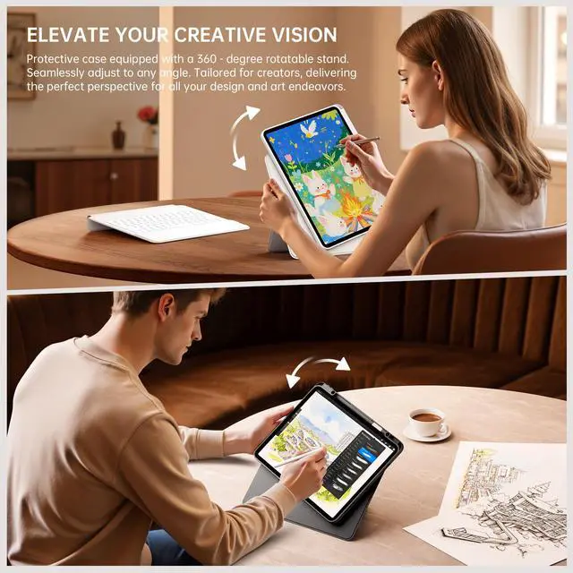 Alt view image 3 of 5 - GUSGU SplitFolio Detachable for 2024 iPad Pro 11-in.(M4) Keyboard Case with Kickstand, 360° Rotation & Up-Down Lift Protective Case, Supports Native Gestures, White