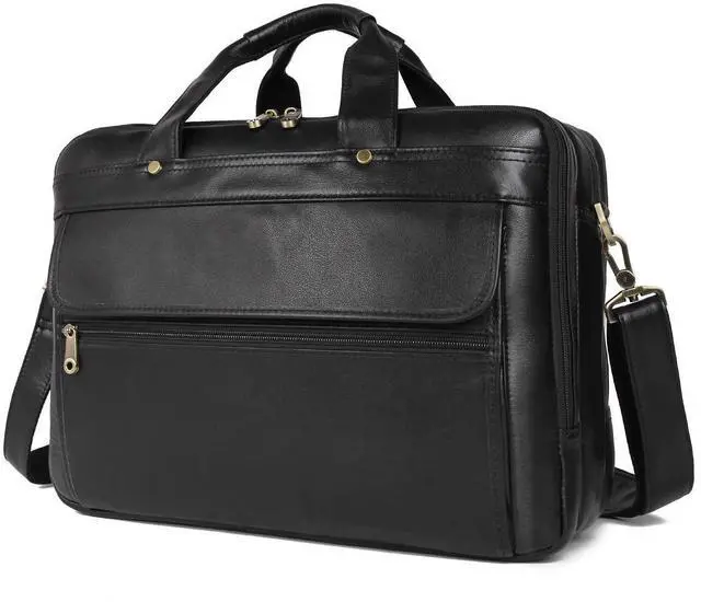 Main image of Augus Leather Briefcase for Men Business Travel Messenger Bags 15.6 Inch Laptop Bag, Black