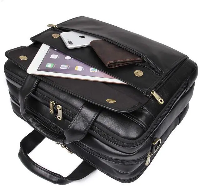 Alt view image 2 of 5 - Augus Leather Briefcase for Men Business Travel Messenger Bags 15.6 Inch Laptop Bag, Black