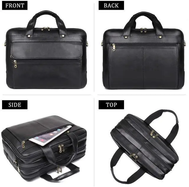 Alt view image 3 of 5 - Augus Leather Briefcase for Men Business Travel Messenger Bags 15.6 Inch Laptop Bag, Black