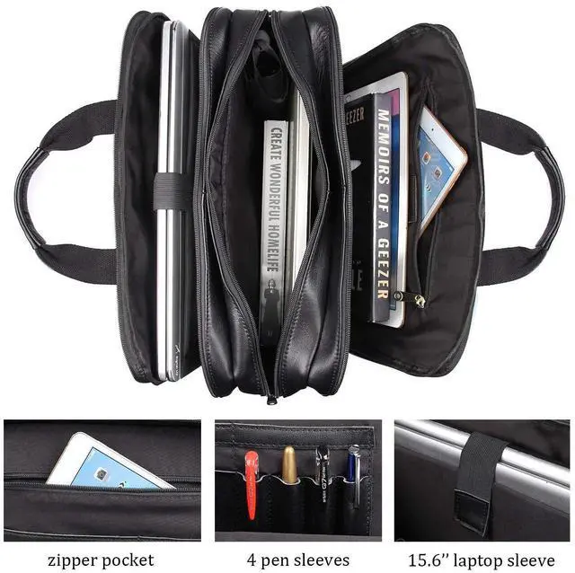 Alt view image 4 of 5 - Augus Leather Briefcase for Men Business Travel Messenger Bags 15.6 Inch Laptop Bag, Black