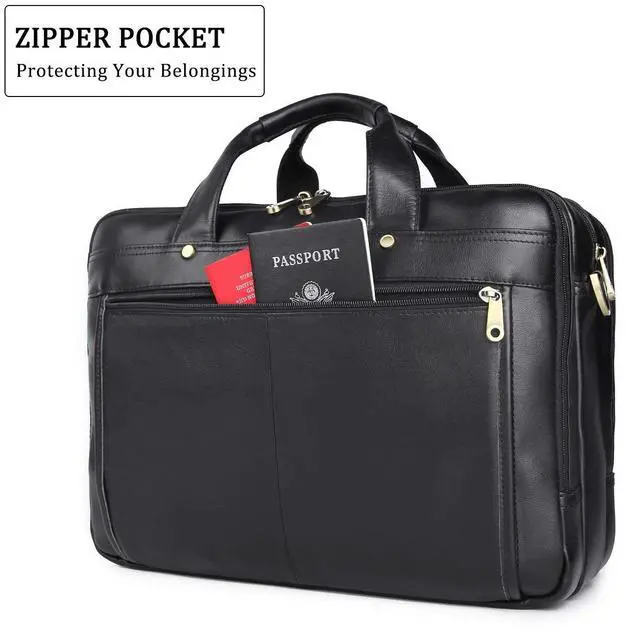 Alt view image 5 of 5 - Augus Leather Briefcase for Men Business Travel Messenger Bags 15.6 Inch Laptop Bag, Black