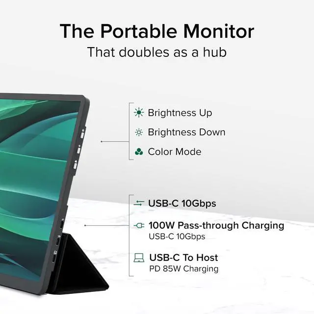 Alt view image 3 of 5 - Plugable USB C Portable 15.6" FHD Monitor & Universal Tablet Stand Bundle: 100W PD Pass-Through, 360 Rotating Stand for Phones & Tablets up to 12.9"