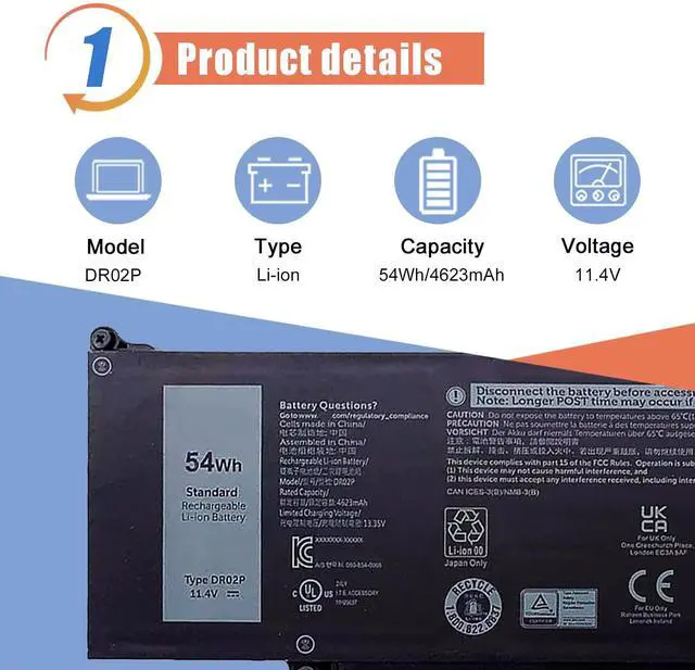 Alt view image 2 of 5 - ASODI DR02P 54Wh Laptop Battery Compatible with Dell Latitude 5440 5450 5540 Precision 3480 3580 3590 Series 803W6 2X1V9 0803W6 02X1V9 GRWKG