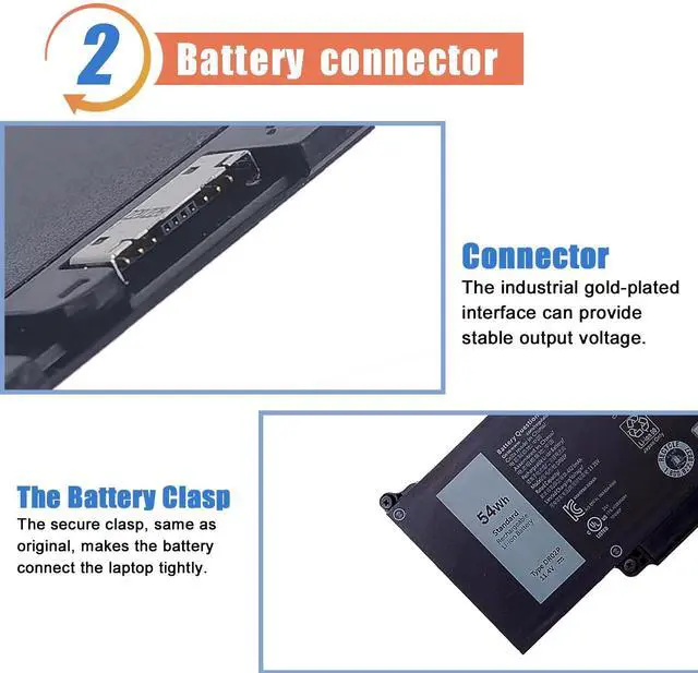 Alt view image 3 of 5 - ASODI DR02P 54Wh Laptop Battery Compatible with Dell Latitude 5440 5450 5540 Precision 3480 3580 3590 Series 803W6 2X1V9 0803W6 02X1V9 GRWKG