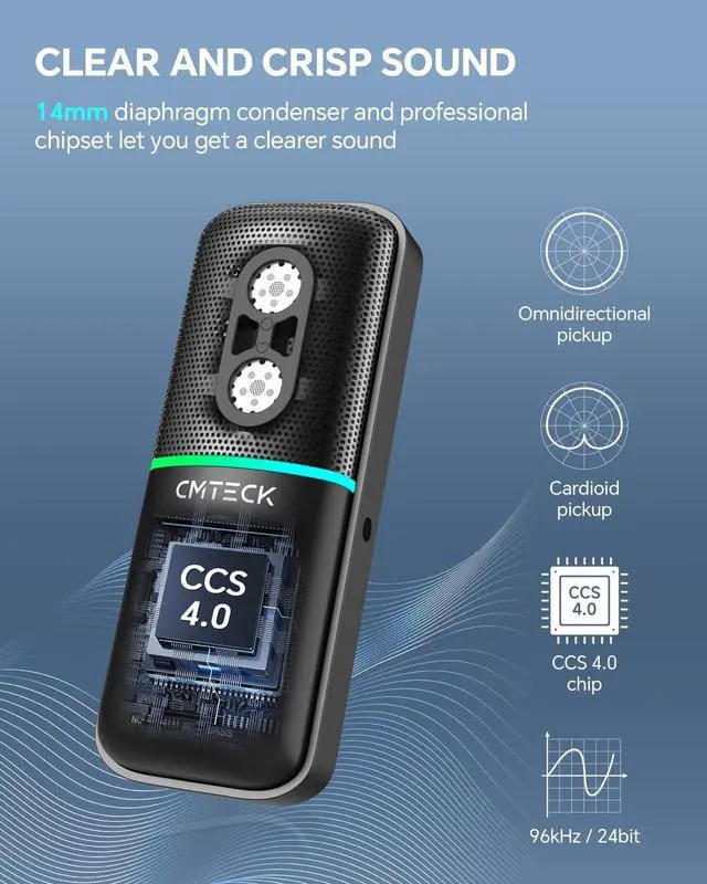 Alt view image 2 of 5 - CMTECK USB Microphone for PC, PS4/PS5, Laptop  Computer Microphone with RGB Lighting, Mute Button, Mic Gain, Plug & Play, 3 Sound Modes for Streaming, Podcasting, Recording