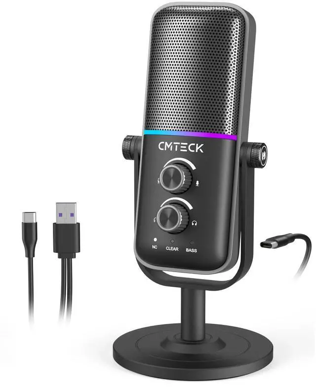 Main image of CMTECK USB Microphone for PC, PS4/PS5, Laptop  Computer Microphone with RGB Lighting, Mute Button, Mic Gain, Plug & Play, 3 Sound Modes for Streaming, Podcasting, Recording