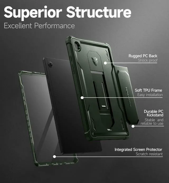 Alt view image 5 of 5 - Dexnor Case for Samsung Galaxy Tab A8 10.5 Inch 2022, [Built in Screen Protector & Kickstand] Heavy Duty Shockproof Full Body Protective Cover for Galaxy Tab A8 Case-Green
