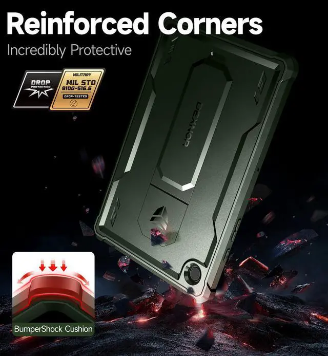 Alt view image 3 of 5 - Dexnor Case for Samsung Galaxy Tab A8 10.5 Inch 2022, [Built in Screen Protector & Kickstand] Heavy Duty Shockproof Full Body Protective Cover for Galaxy Tab A8 Case-Green