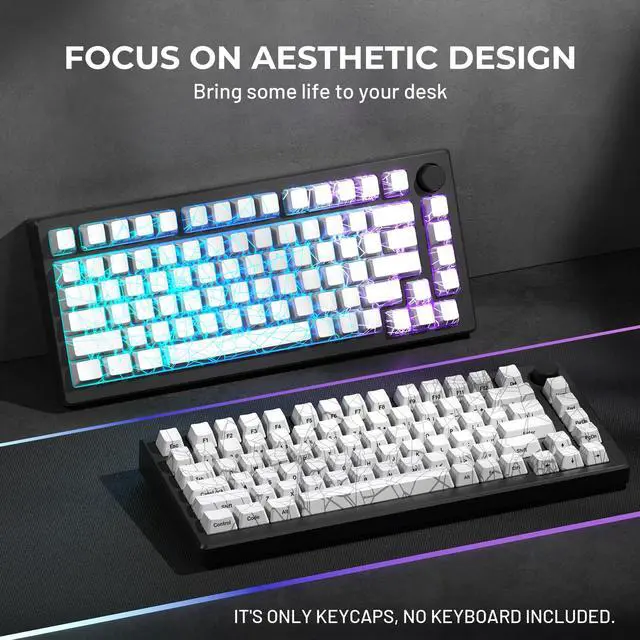 Alt view image 2 of 5 - x XVX Shine Through Keycaps w/IMD Tech, Custom Spider Web Keycaps 60 75 100 Percent, White Key Cap Set Lines Backlit, OEM Profile Side Printed for Keyboards
