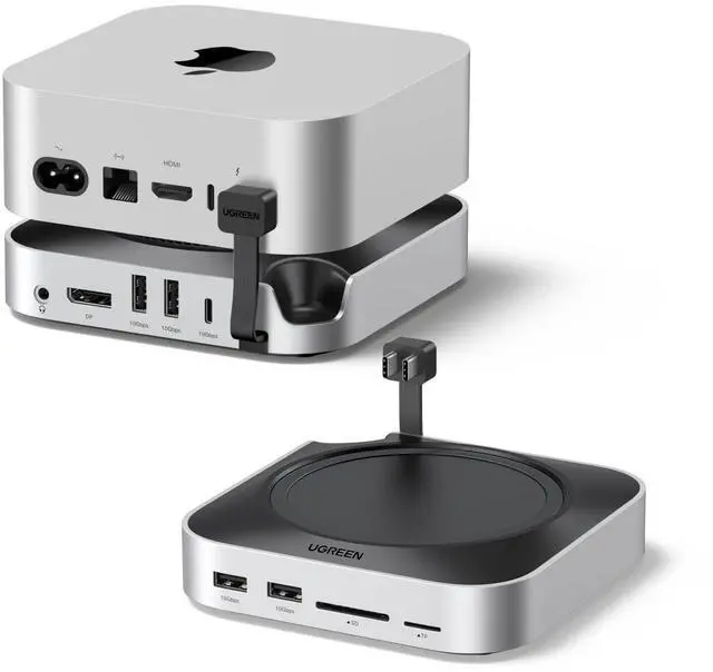 Main image of UGREEN Mac mini M4 Dock and Stand DP Hub for Mac mini M4 and M4 Pro 2024 with M.2 NVMe SSD Enclosure, 4K144Hz DP,10G USB A/C, SD/TF, Audio