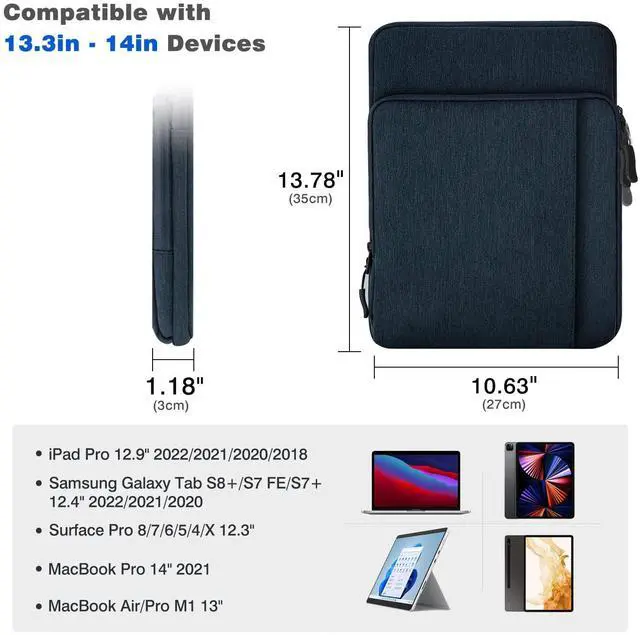 Alt view image 2 of 5 - Dadanism 13 Inch Tablet Sleeve Shoulder Bag Carrying Case for iPad Pro 13" M4 2024, iPad Air 13" 2024, iPad Pro 12.9" M2, Galaxy Tab S10+ Plus/S9 FE+/S9+ Plus 12.4", reMarkable Paper Pro 11.8", Indigo