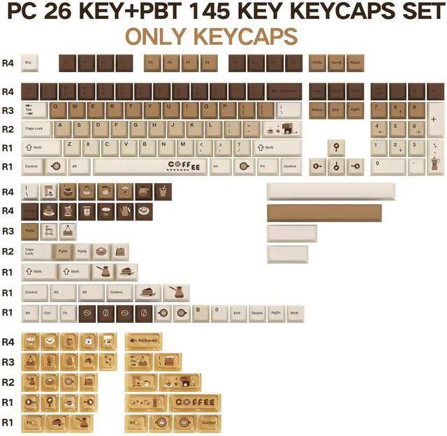 Alt view image 2 of 5 - COOMICKEY PC+ PBT Keycaps 60 75 100 Percent Cherry Profile, 171 Key Custom Key Cap Dye Sub Keycaps Set Minimalist Style, Universal Compatiability for Cherry Gateron MX Switches Keyboard Coffee Theme