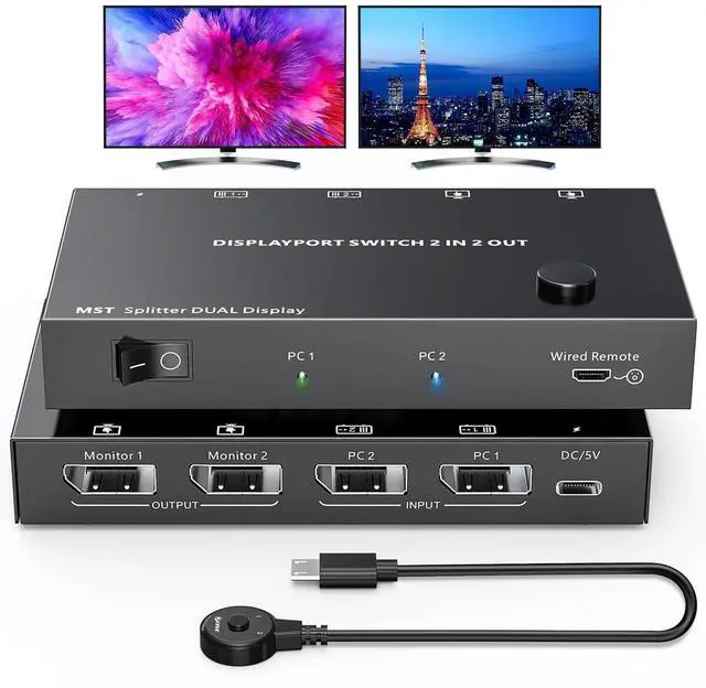 Alt view image 2 of 5 - Dual Monitor Switch 4K@60Hz Displayport Switch Dual Monitor for 2 Computer Extended Display 2 Monitors 2 Computers Extend/Copy Display Adapter.(macOS only Supports SST Mode)