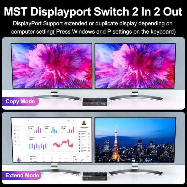 Alt view image 3 of 5 - Dual Monitor Switch 4K@60Hz Displayport Switch Dual Monitor for 2 Computer Extended Display 2 Monitors 2 Computers Extend/Copy Display Adapter.(macOS only Supports SST Mode)