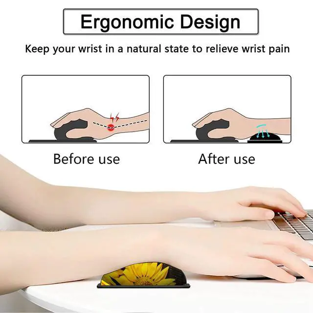 Alt view image 4 of 5 - Large Gaming Mouse Pad, 31.5x11.8 in Extended Computer Mouse Mat with Non-Slip PU Base, Ergonomic Memory Foam Keyboard Wrist Rest, for Work & Gaming, Sunflower Chaos Coordinator Office Desk Pad