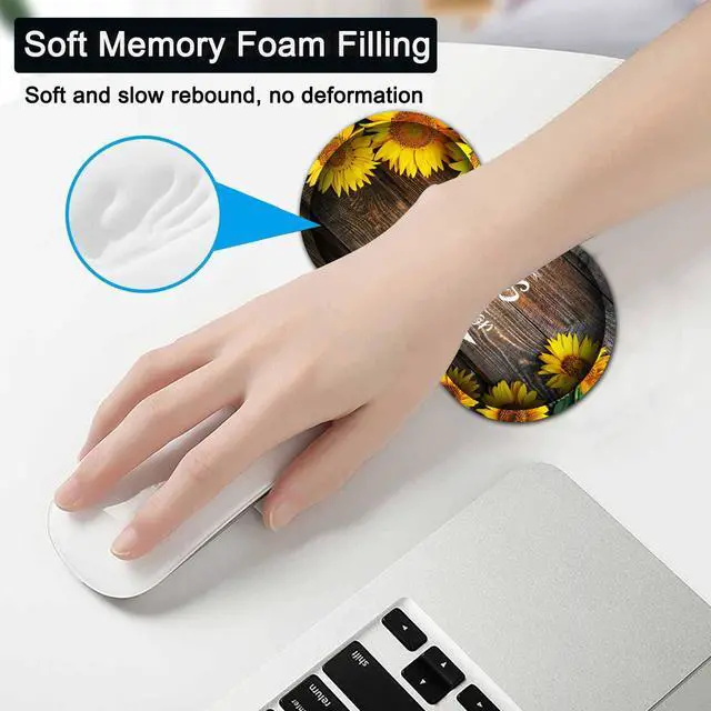Alt view image 5 of 5 - Large Gaming Mouse Pad, 31.5x11.8 in Extended Computer Mouse Mat with Non-Slip PU Base, Ergonomic Memory Foam Keyboard Wrist Rest, for Work & Gaming, Sunflower Chaos Coordinator Office Desk Pad