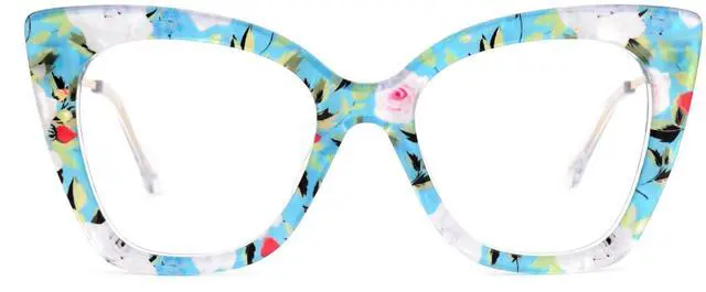 Main image of Zeelool Oversized Cat Eye Glasses Frames for Women Stylish Floral Eyeglasses Chic Non Prescription Full Eyewear JGX674221-02