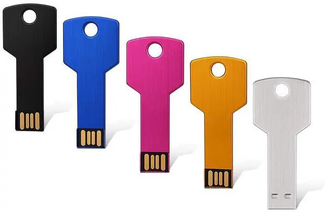 Main image of K&ZZ Key Shaped USB Flash Drive 5 Pack 32GB USB 2.0 Metal Thumb Drives Memory Stick Flash Drive Key (Black, Blue, Pink, Gold, Silver)