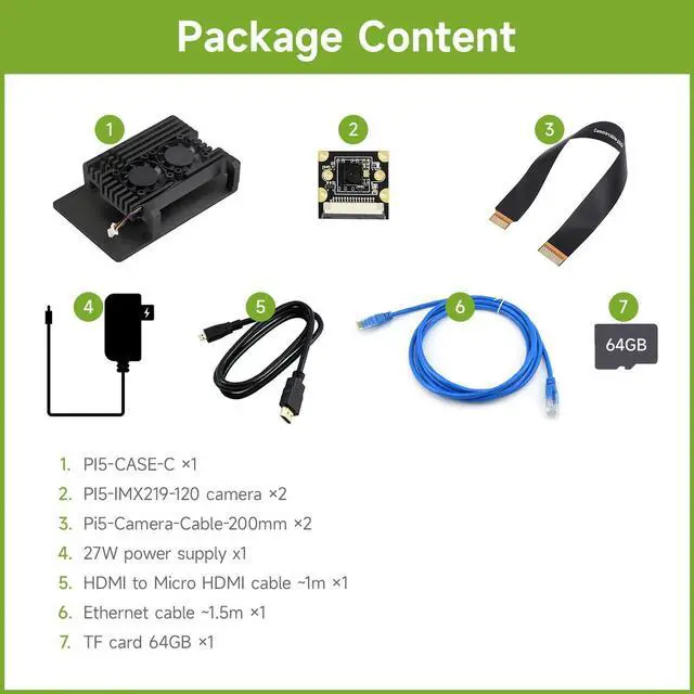 Alt view image 2 of 5 - Waveshare Dual Camera Accessories, Compatible with Raspberry Pi 5, Bundle with 2pcs PI5-IMX219-120 Camera,TF Card 64GB, Power Supply and so on (7 Items)